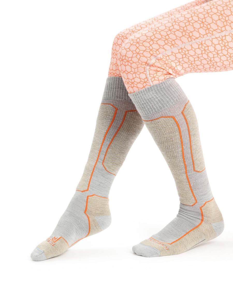 Blizzard Heather / Snow Women's Icebreaker Merino Ski+ Light Over the Calf Socks | USA 1437OKIR